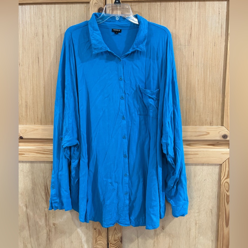 Torrid Adjustable Sleeve Teal Blouse Sz 4 (28-30)